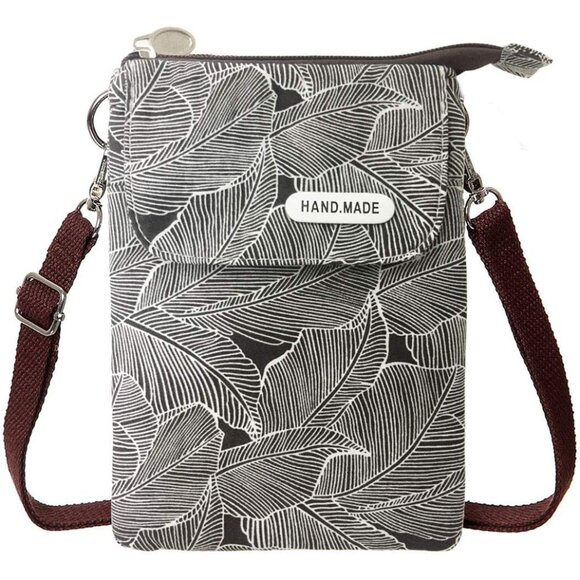 Women's Black Grey Cotton Handmade Cute Canvas Cross Body Bags Phone Purse - Picture 1 of 8